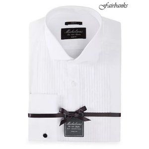 MICHELSONS of London Men's Stretch Pleated Bib French Cuff Tuxedo Shirt Size L